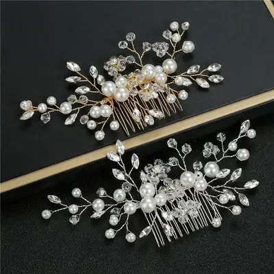Pearl Flower Hair Combs for Bridal Wedding Crown Accessories