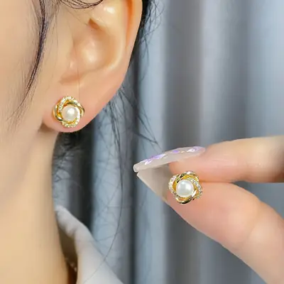 18k Gold Plated Pearl Twisted Earrings for Women