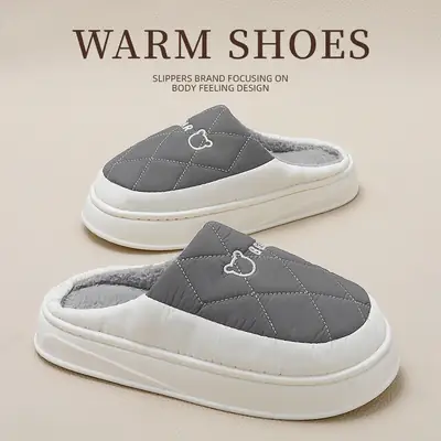 Men Cotton Quilted Slippers Grey Winter Warm
