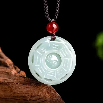 Natural Burma Jade Taiji Bagua Pendant Ice