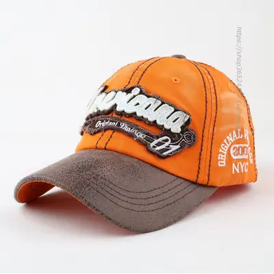 Men Korean Retro Distressed Baseball Cap Brown Orange