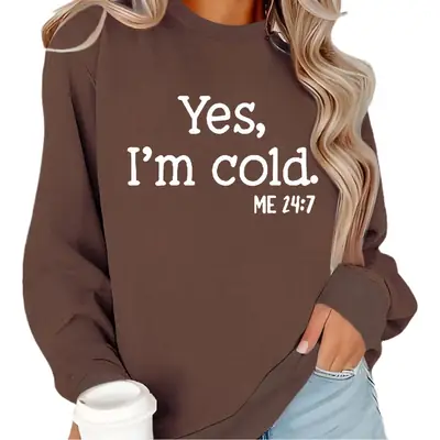 Women Fleece Lined Sweater with "YES I'M COOLD" Print Pink