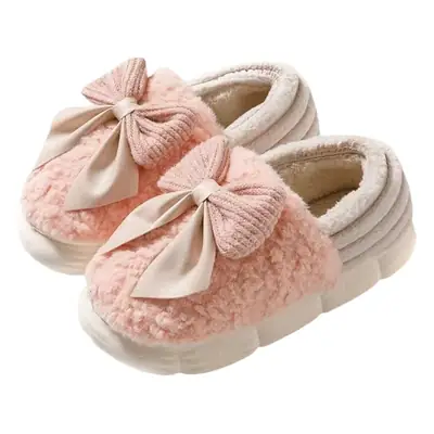 Bow-Knot Cotton Slippers for Women with Thick Soles