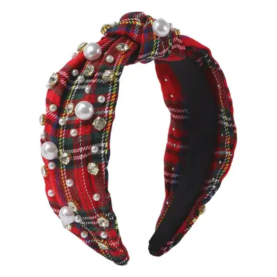 Pearl-Encrusted Diamond Plaid Headband for Women