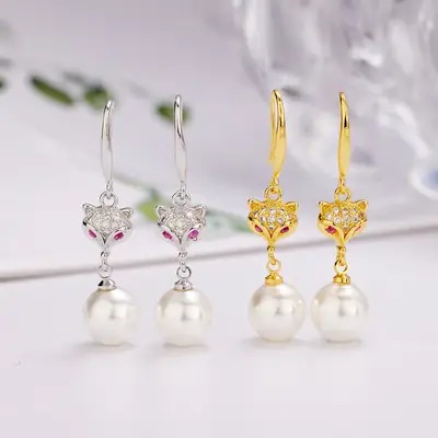 Vintage Gold Zircon Pearl Dangle Earrings for Women