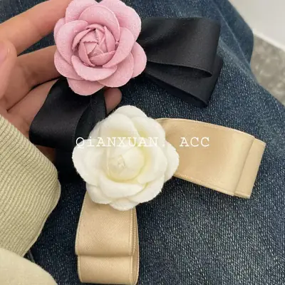 2023 Camellia Hairpins Black Pink Bow Accessories