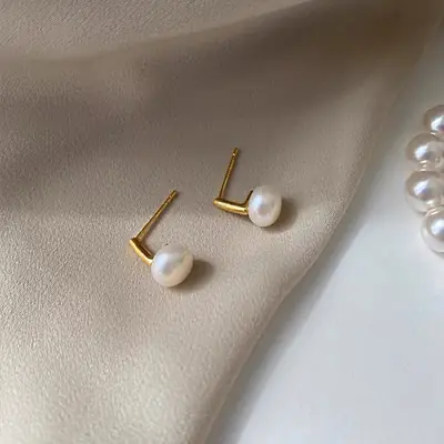 Natural Pearl Earrings with Silver Plating & Gold Finish