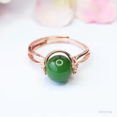 Green Jade Round Beads Rotatable Ring for Women