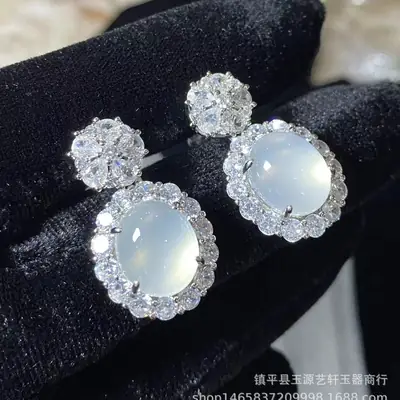 Yang Green Chalcedony Egg Earrings Silver Plated