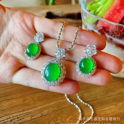 Natural Ice Chalcedony Earrings Green Agate Set