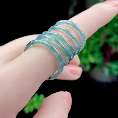 Blue Water Jade Ring Adjustable Size Natural Jade