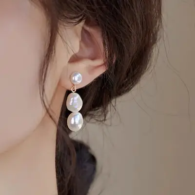 Natural Pearl Baroque Earrings 14K Gold Elegant Light Luxury Niche Design