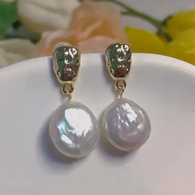Alien Pearl Earrings with Silver Plated Top