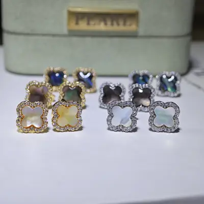 S925 Silver Needle Four-Leaf Clover Earrings