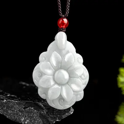 Waxy Jade Floral Pendant for Men Women