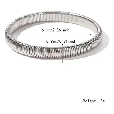 Thick European and American Cross-Border Popular Jewelry Elastic Wide Titanium Steel Bracelet for Women Light Luxury Public Exaggerated Niche Vertical Stripes Ring