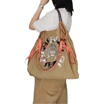 Women Embroidered Canvas Tote Bag Large Capacity Crossbody