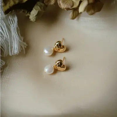 Gold Crown Pearl Earrings for Women