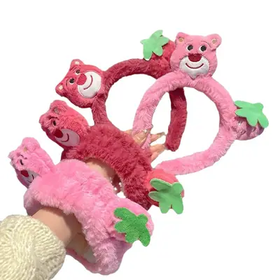 Plush Strawberry Bear Headband for Women