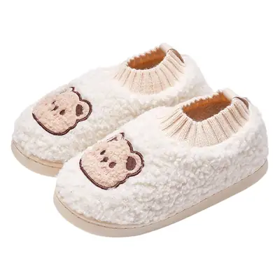 Cute Bear Cotton Slippers Women's Autumn and Winter fleece-lined Home Moon Shoes Couple's Household Non-slip Bag Heel Cotton Shoes for Winter