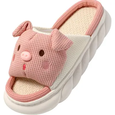 Cross-border special folding ears pink pig cotton-filled cartoon indoor and outdoor home thickened linen slippers Four Seasons cotton and linen slippers