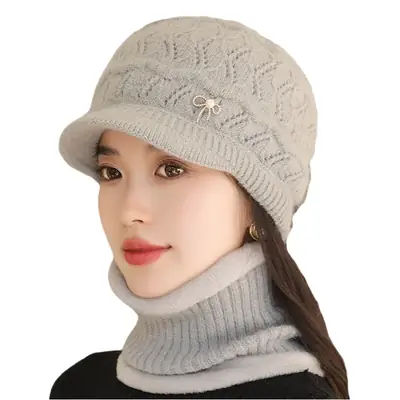 Winter Fleece Hat with Bow Charm for Women