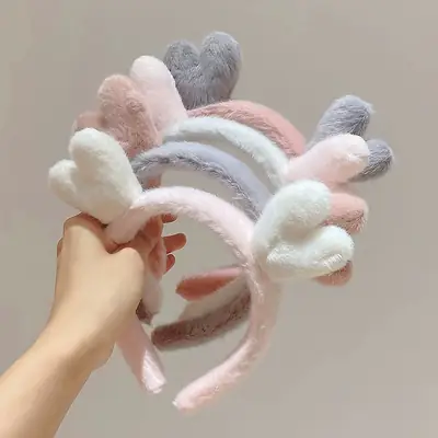 Plush Antler Hairband for Girls Pink White