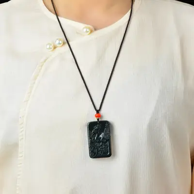 Hetian Jade Phoenix Pendant with Orange bead