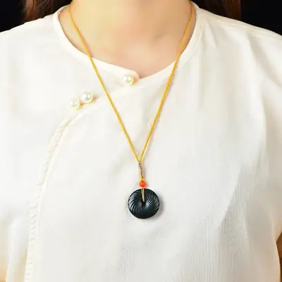 Hetian Jade Peace Pendant with Red Bead