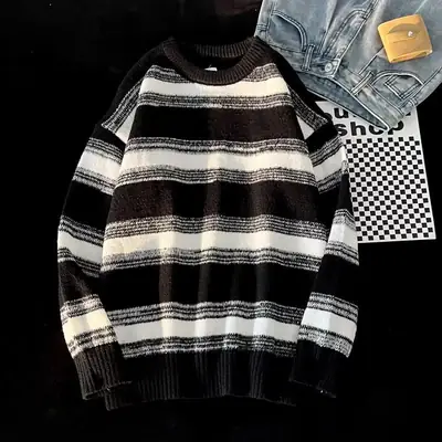 Winter Striped Knit Sweater Men's Korean Style