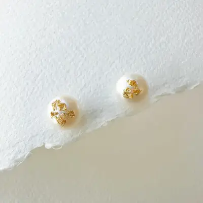 Gold Foil Pearl Earrings for Women Casual All Match