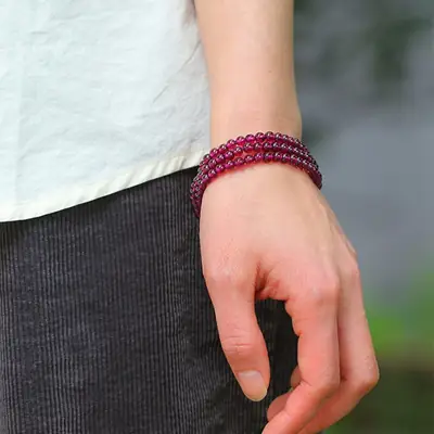 Triple Retro Natural True Crystal Garnet Bracelet