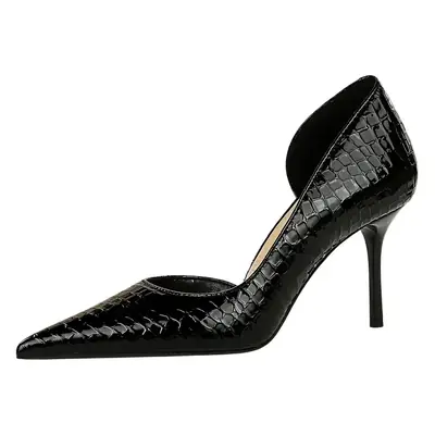 Black Croc-Textured Women's High Heels