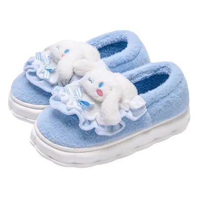 Women's Winter Fleece Lined Cinnamon Dog Slippers Blue Purple