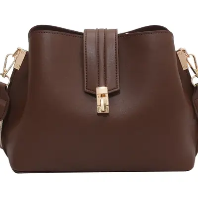 Brown Leather Crossbody Bag with Gold Clasp