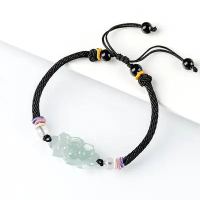 Jadeite Lotus Bracelet for Men Women Handmade Rope