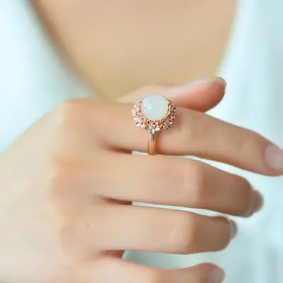Copper Hetian Jade White Jade Fashion Ring