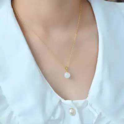 Copper Inlay Jade White Pendant Necklace
