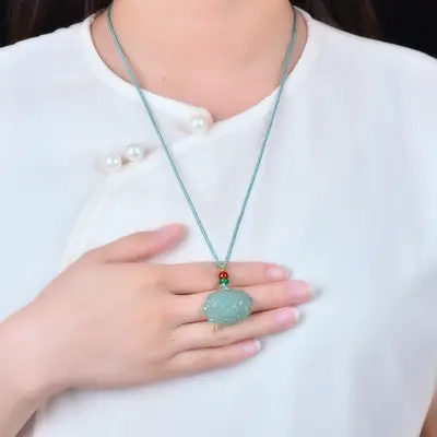 Delicate Dongling Jade Lotus Necklace with Red Beads