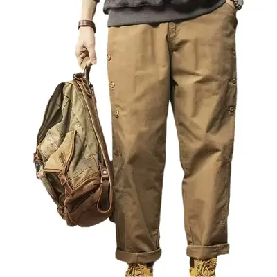 Men Brown Harem Straight Pants Casual Long Pants