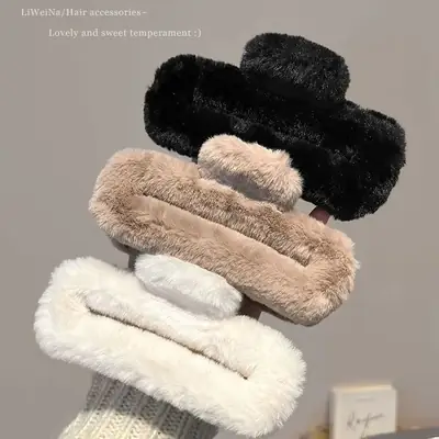 Plush Hairpin Clip for Women Autumn Winter Brown White Black