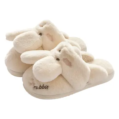 Women's White Rabbit Fur Slippers Winter Warm