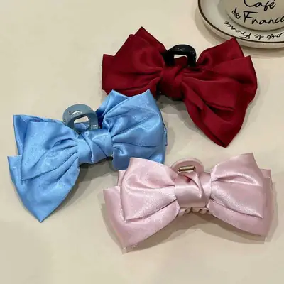 Red Satin Bow Hairpin with Super Fairy Grip