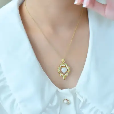 Copper Pendant with Gold & Jade Beads