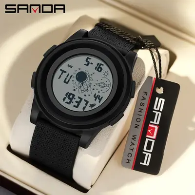 Sanda Black Astronaut Electronic Watch for Men Women