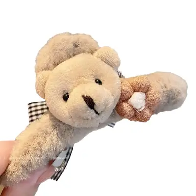 Autumn Bear Plush Hairpins with Bow Accessories