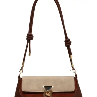 Women's Black Leather Shoulder Bag with Gold Clasp