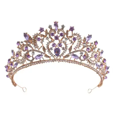 Purple Rhinestone Baroque Crown Tiara for Bridal & Party Wear