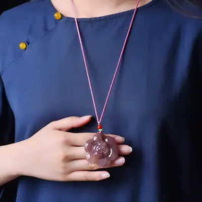 Golden Jade Flower Pendant with Red String