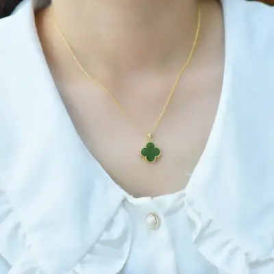 Copper Inlay Green Lotus Charm Necklace Set
